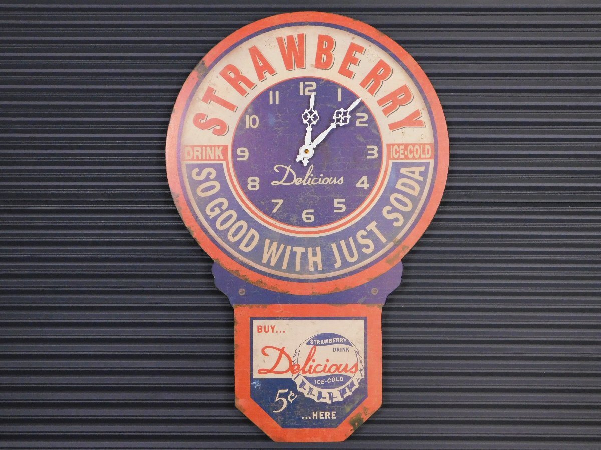 【レジェクションカフェクロック・オレンジ×ネイビー】※《STRAWBERRY ストロベリー》 アメリカン雑貨 MDF材 木製 時計拍卖