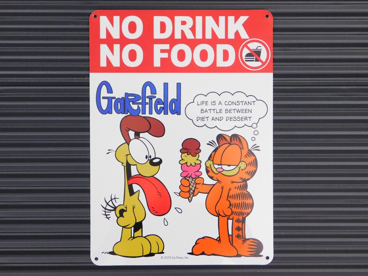 【GARFIELD・ガーフィールド】※《プラスチックサイン・NO DRINK NO FOOD》 ガレージ サインプレート サインボード 看板拍卖