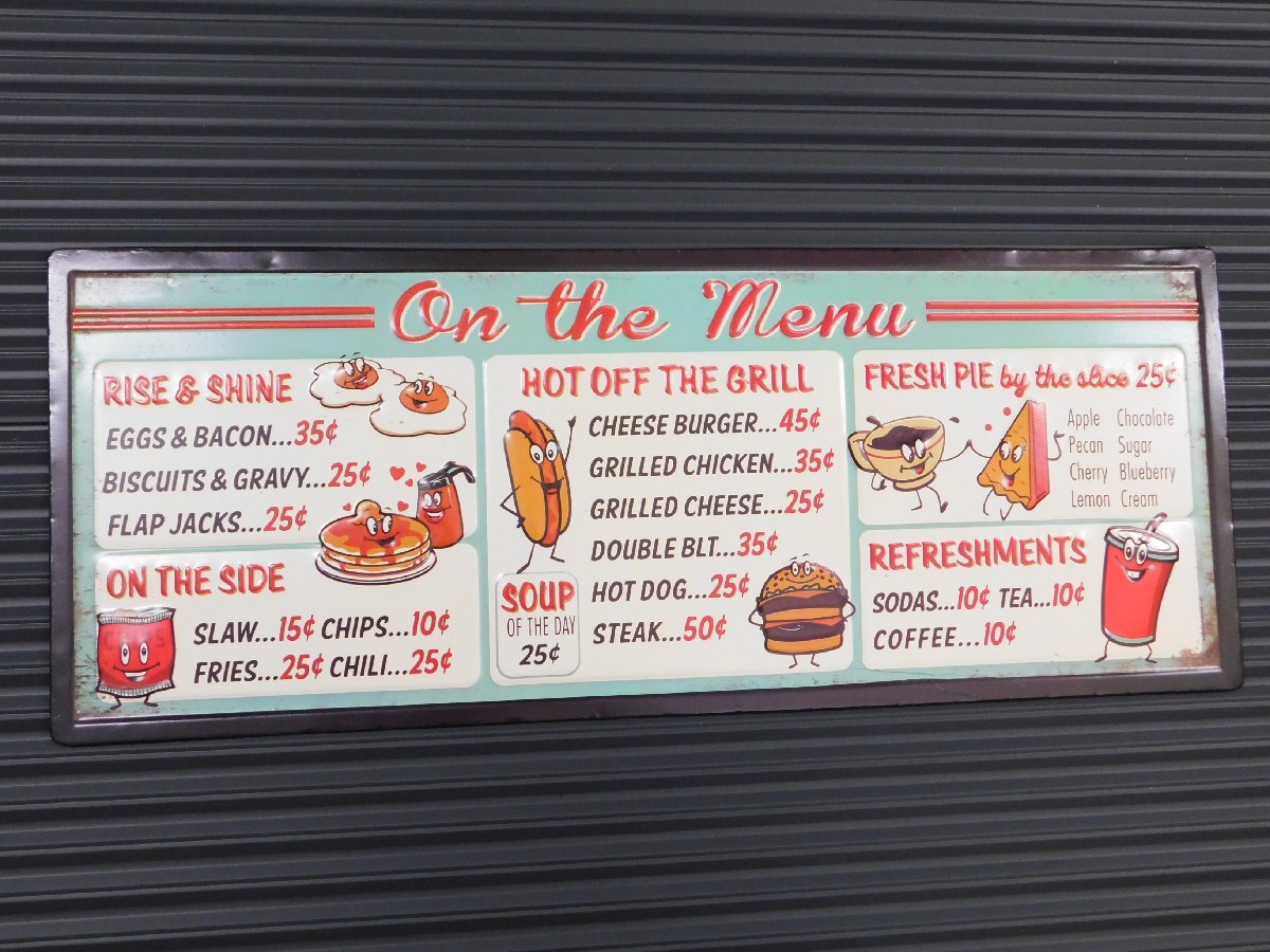 【MENU BOARD・メニュー ボード】※《エンボスメタルサイン》 アメリカン雑貨 エンボス看板 ブリキ看板 CAFE DINER カフェ 80拍卖
