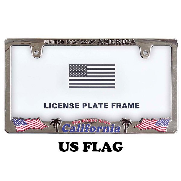 ◆送料無料◆【US FLAG・アメリカ】※《ライセンスプレートフレーム / クローム》 新基準対応ナンバーフレーム カリフォルニア拍卖