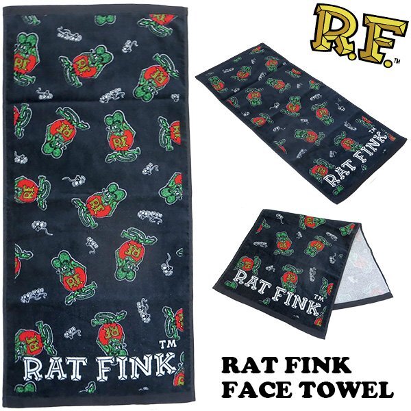 ◆送料\185◆【RAT FINK・ラットフィンク】※《フェイスタオル / パターン》 750×340mm STPRF011 アメリカン雑貨拍卖