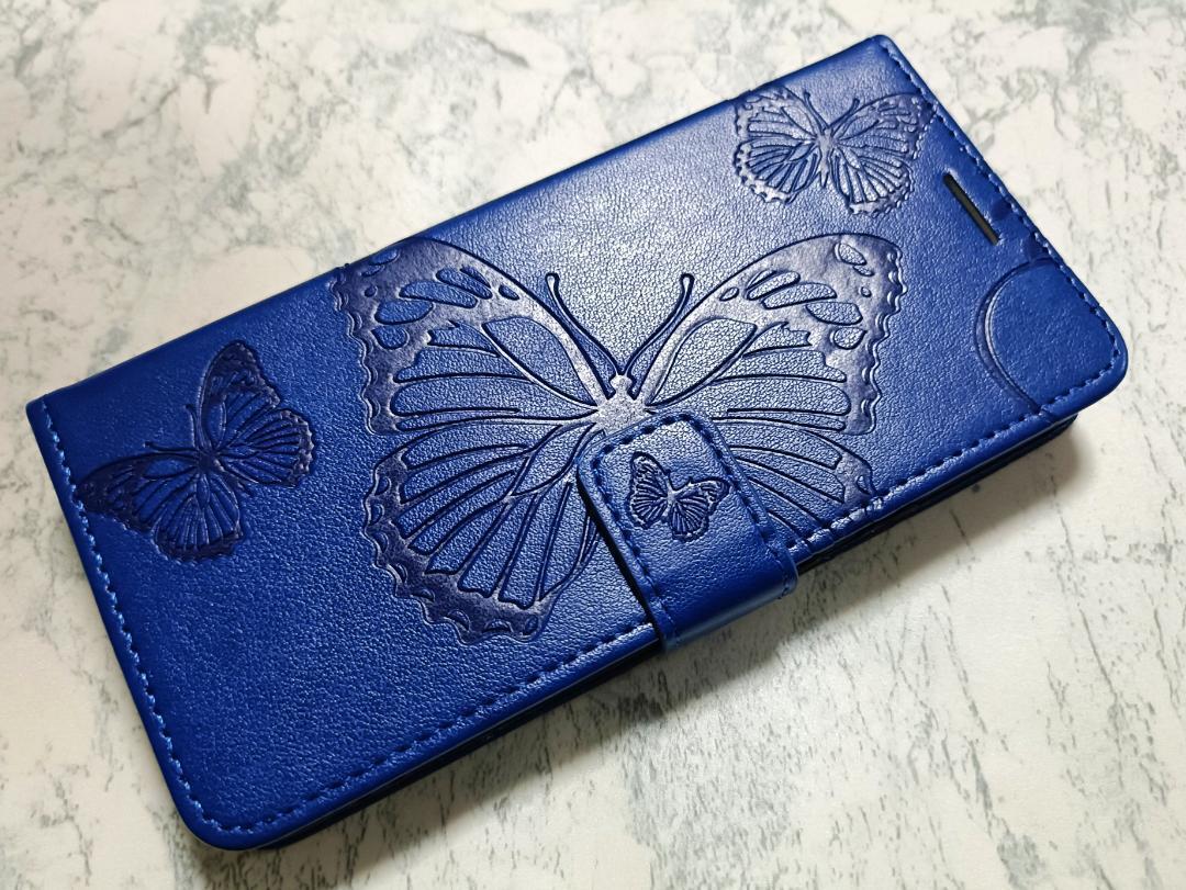 送料込み 手帳型 グーグル Pixel8 用 スマホケース 蝶柄 バタフライ ネイビー拍卖