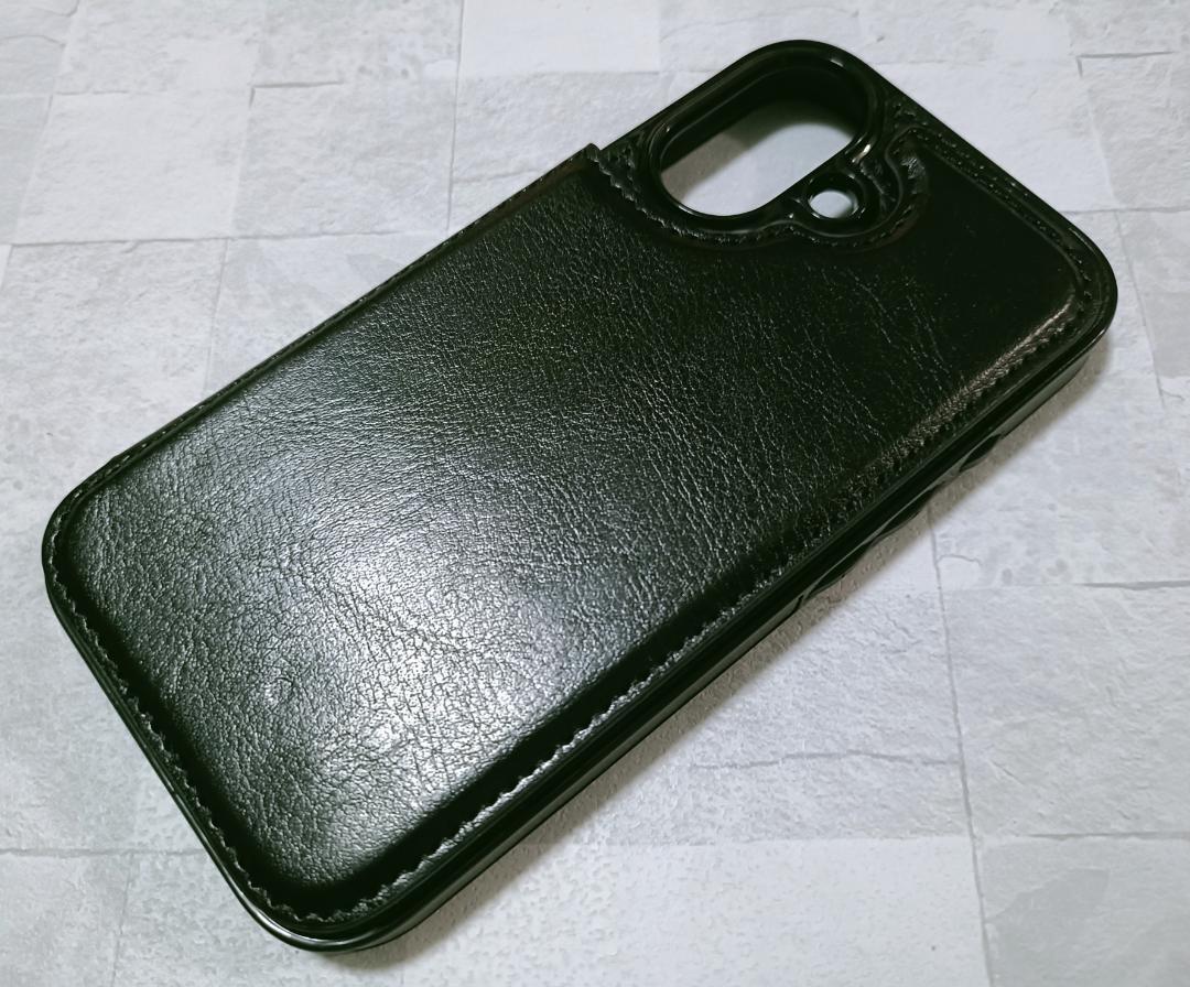 シンプル 背面手帳型 iPhone16 用 ケース カード入れ ブラック 黒色拍卖