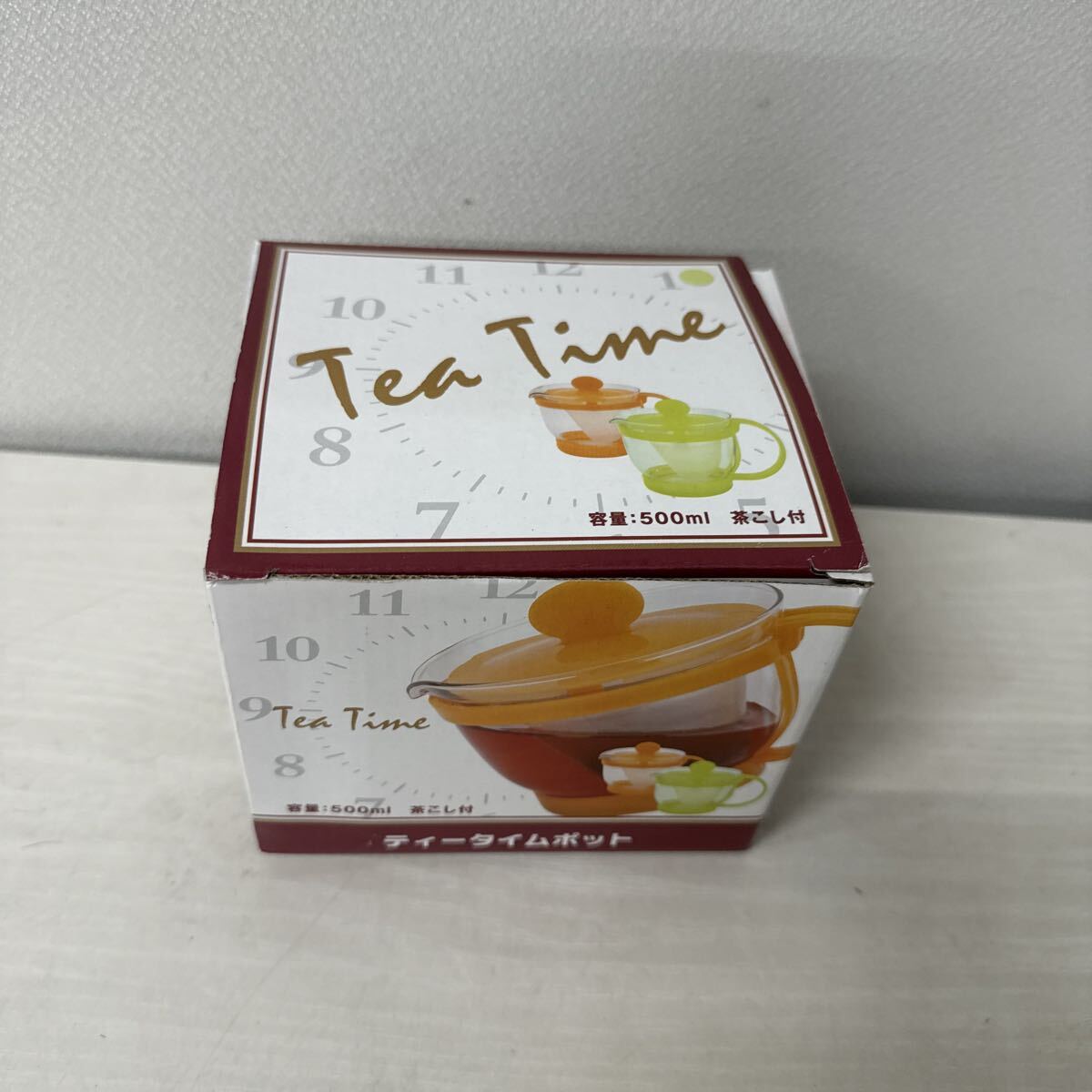 ● Tea Time ティータイムポット 耐熱ガラス製器具 熱湯用 電子レンジ用 容量500ml 茶こし付 グリーン 未使用品 ●拍卖