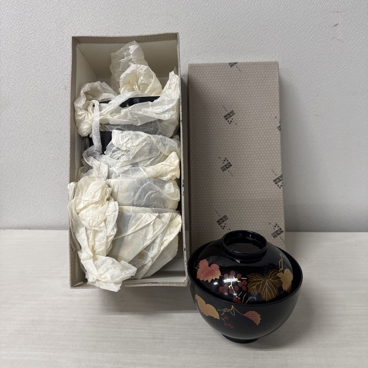 ● うろこや 漆季 梨地蔦 吸物椀 粉 五客組 汁椀 漆器 和食器 未使用品 ●拍卖