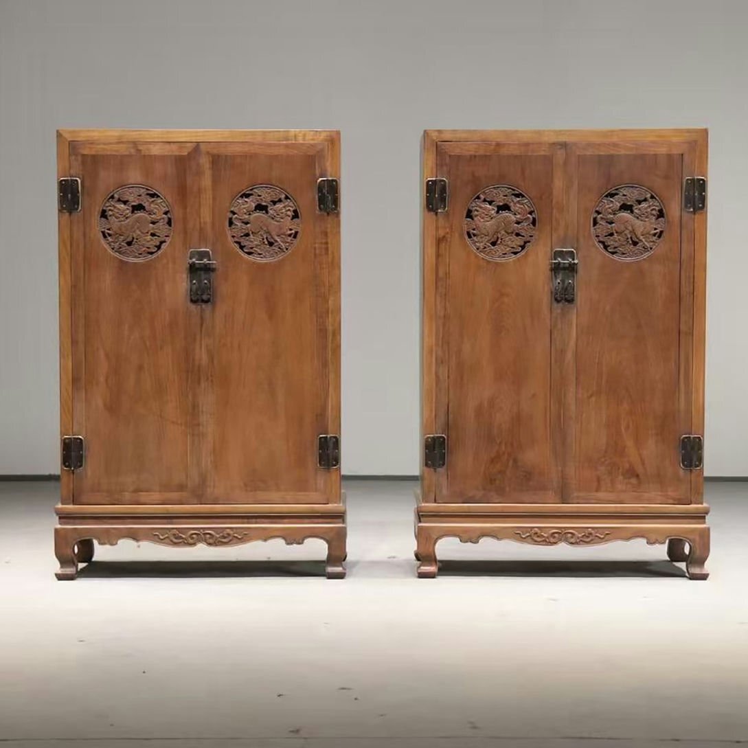 ■観心・時代旧蔵■K0948清時代 黄花梨麒麟紋書櫃一対 黄花梨木細密彫 超絶技巧 高手すり 旧蔵家具 珍品旧蔵 古家具拍卖