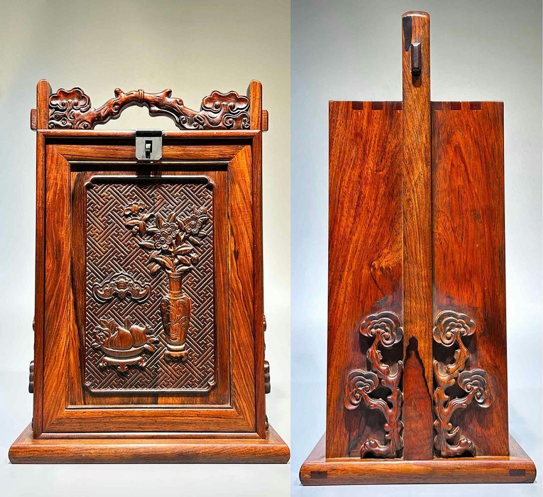 ■観心・時代旧蔵■H2255清時代 黄花梨書箱 黄花梨木細密細工★古置物★古賞物★古擺件★蒐集家放出★唐物拍卖