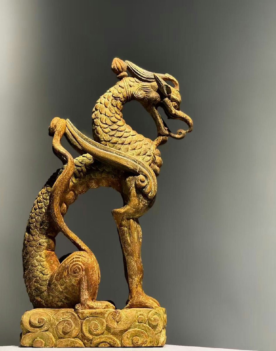 ■観心・時代旧蔵■K1006宋時代 坐龍 楠木彩絵 細密細工★古置物★古賞物★古擺件★蒐集家放出★唐物拍卖