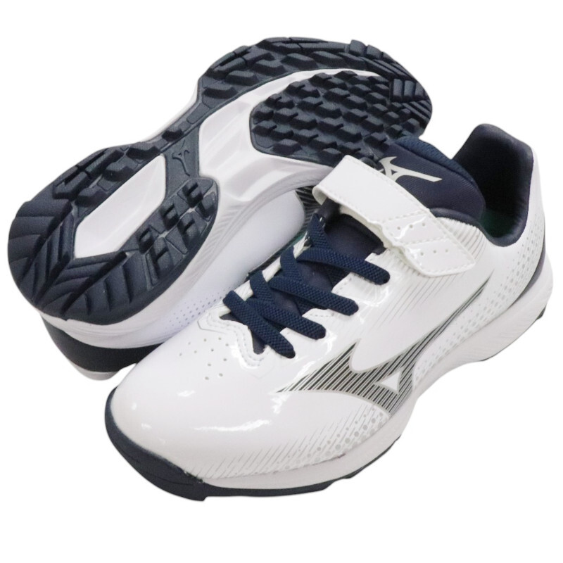 展示品【MIZUNO】ミズノ ジュニアトレーニングシューズ ライトレボ トレーナー Jr. CR 11gt222314 ホワイト×ネイビー 21.0cm拍卖