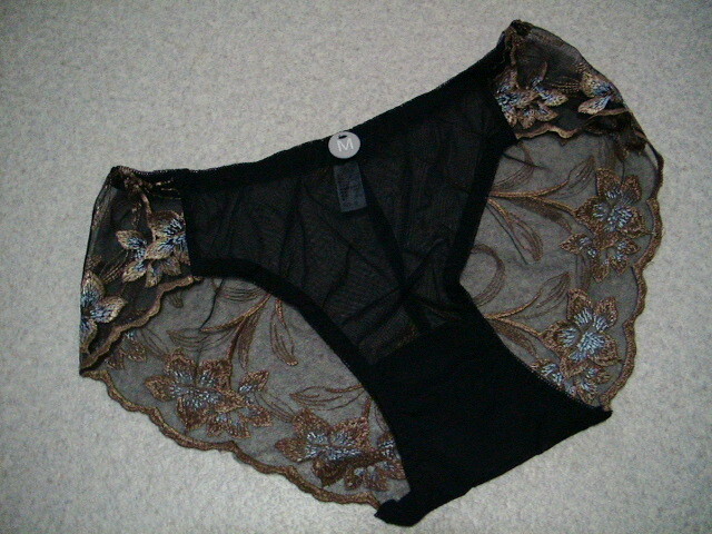 【豪華花柄刺繍 シースルーショーツ】◆ブラック×ゴールド◆m24-10◆M◆拍卖