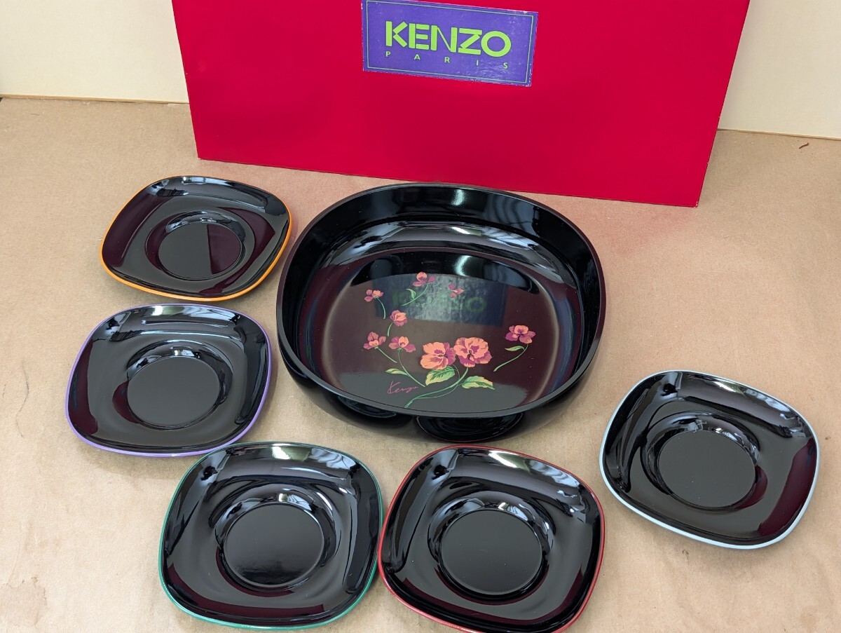 KENZO パンジー 茶菓揃 菓子鉢1 茶托5 未使用箱入 〔まとめて取引がお得⇒追加送料無し〕/食器/拍卖