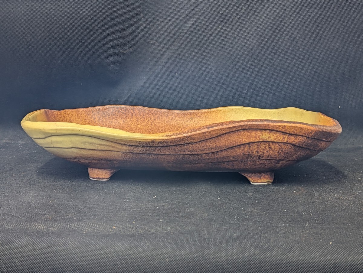 【同梱不可】41.5cm 大きな花器 黄土色 未使用 /水盤/花生け/花活け/活け花/陶磁器/拍卖