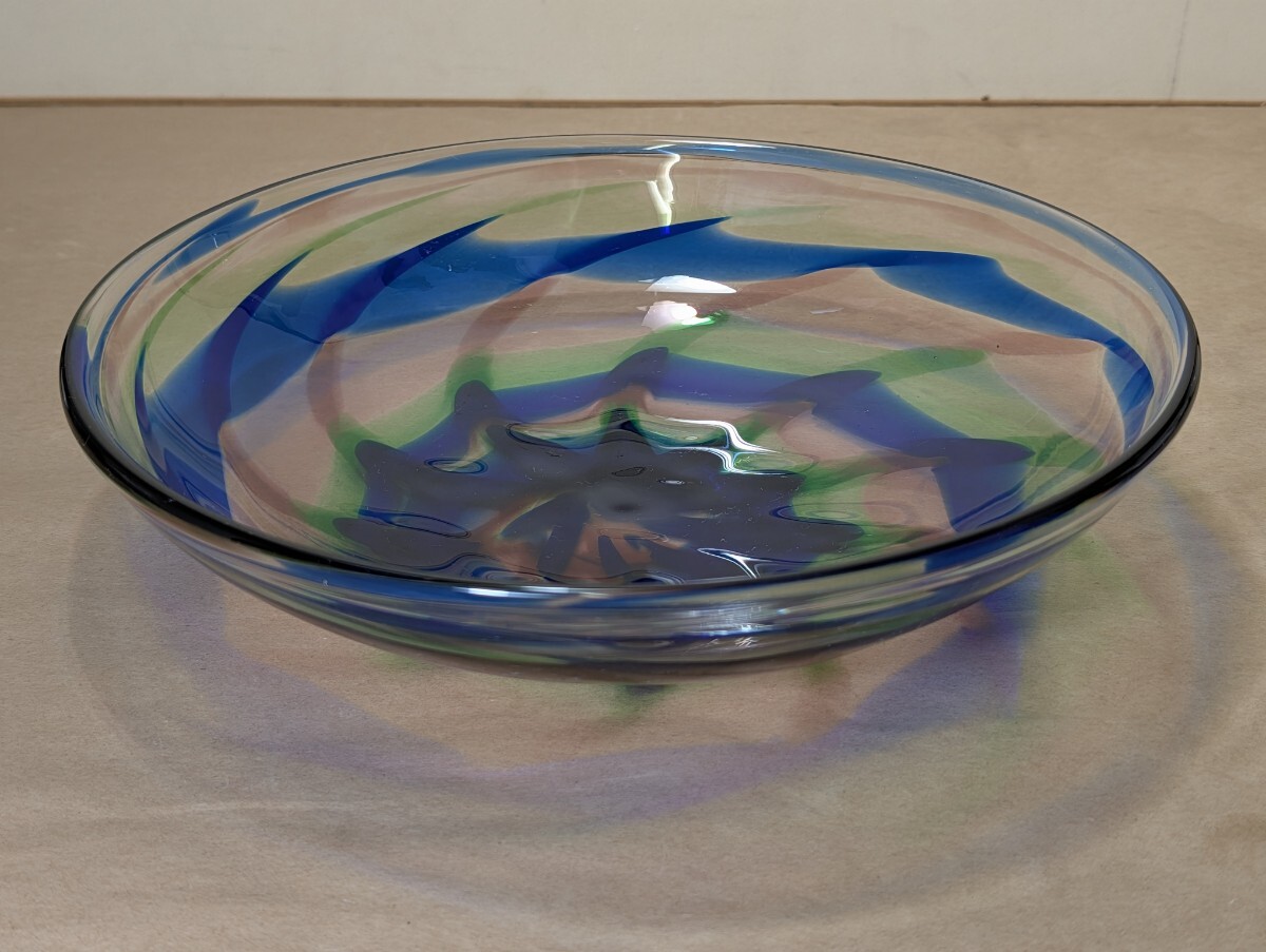 25cm ガラスボウル ハンドメイドガラス 未使用 〔まとめて取引がお得⇒追加送料無し〕/工芸ガラス/大鉢/盛鉢/食器/拍卖