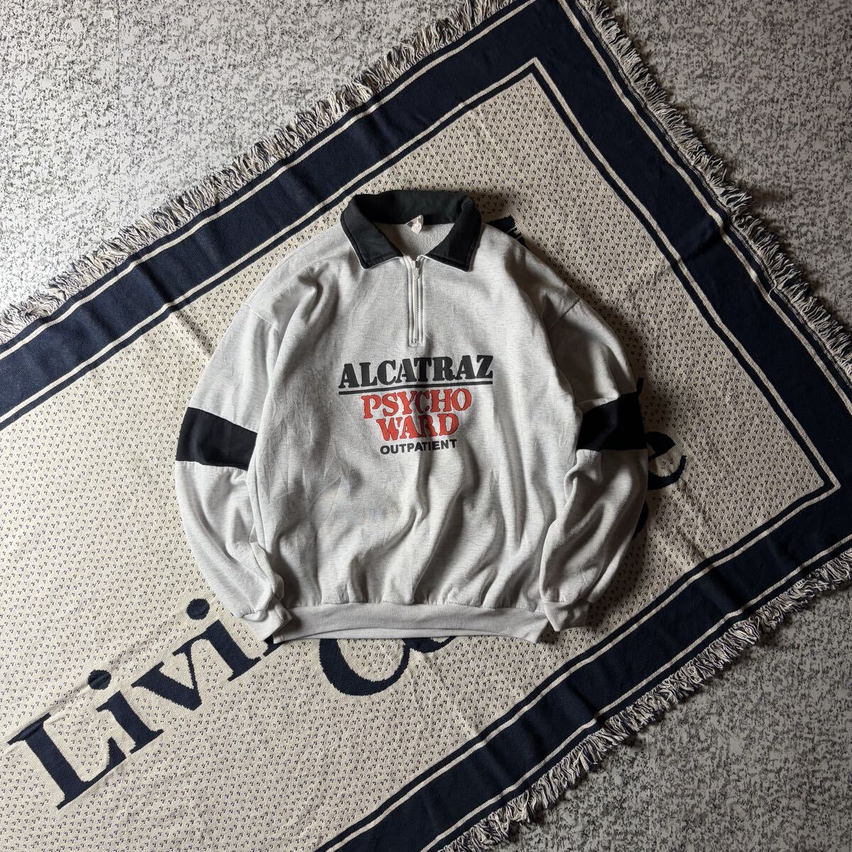 【90s USA製】襟付きハーフジップ ヴィンテージスウェットトレーナー グレー XLサイズ相当 古着 拍卖