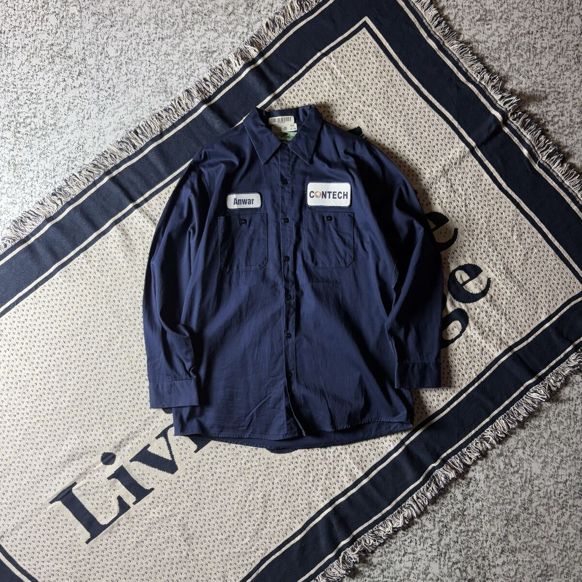 【グッドレギュラー】レッドキャップ 企業ワッペン L/Sワークシャツ ネイビー Lサイズ 古着 長袖シャツ拍卖