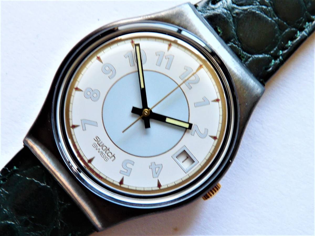 珍品金属ケース 未使用電池交換済 スウォッチ レギュラーモデル Swatch 1992年 ジョージ George 品番GX409 3時方向にデイト表示有り拍卖