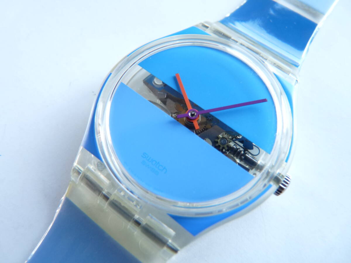 未使用電池交換済 美品 スウォッチ レギュラーモデル Swatch 2002年モデル BLUE PAINTED TIME 品番GB376拍卖