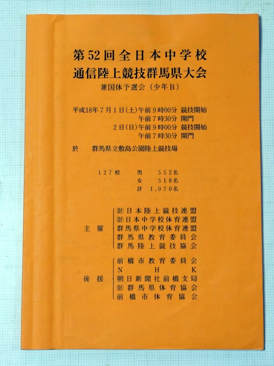 第52回全日本中学校通信陸上競技群馬県大会パンフレット拍卖