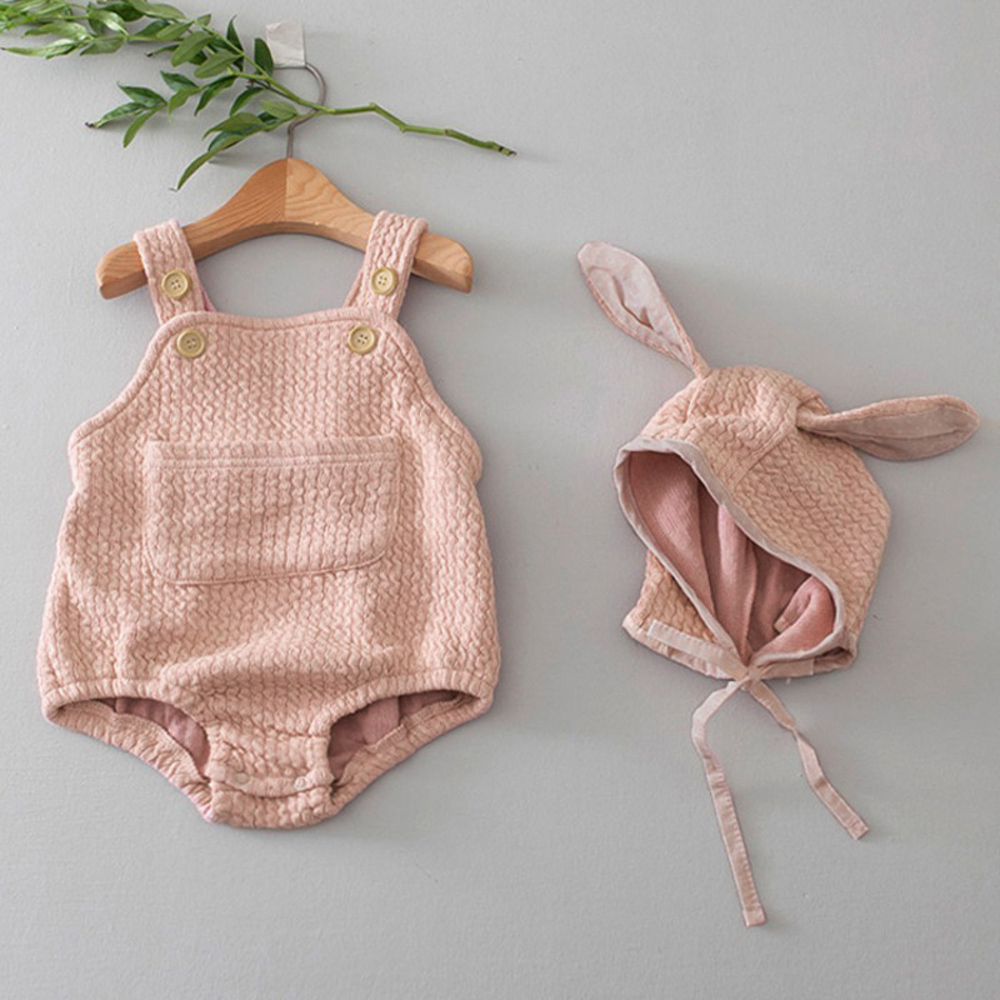 ☆ ピンク ☆ 66CM サロペット ベビー 通販 耳付き帽子 セット ロンパース 赤ちゃん baby うさぎ かわいい 男の子 女の子 綿 コットン ピ拍卖