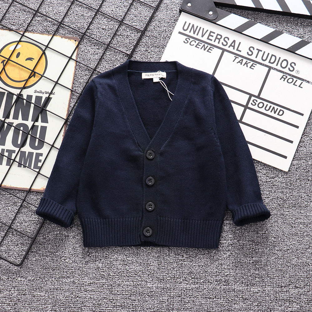 ☆ ネイビー ☆ 110cm ☆ カーディガン キッズ lyca287 カーディガン キッズ 中厚 羽織り 羽織 長袖 綿100% フォーマル Vネック 無地拍卖