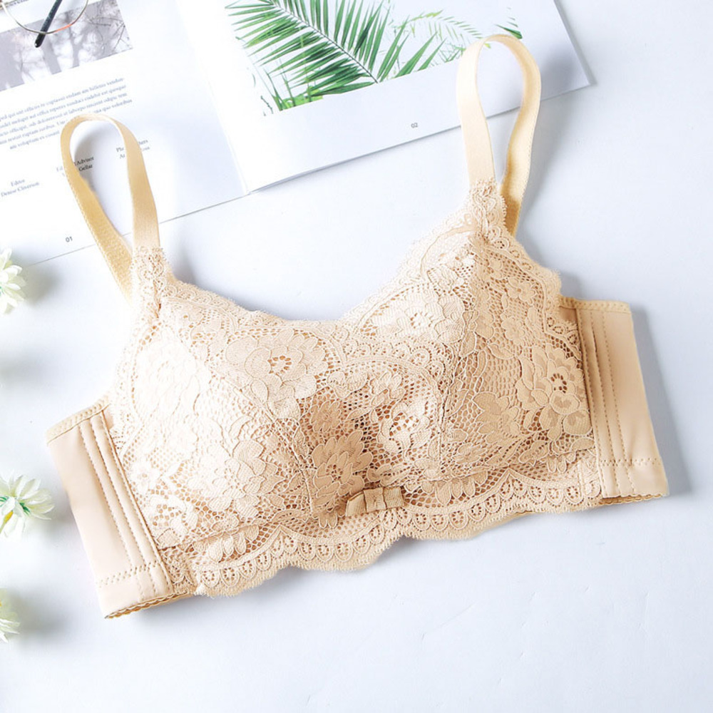 ☆ クリーム ☆ 36/80AB ☆ ブラジャー pmybra1212 フルカップブラ ノンワイヤー レース ブラジャー ブラ ノンワイヤーブラ 盛れる拍卖