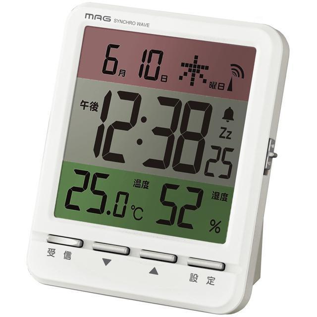 ☆ ホワイト 時計 電波 置時計 デジタル 通販 置き時計 電波時計 デジタル時計 見やすい 3色カラー液晶 温度表示 温度計 湿度表示 湿度計拍卖