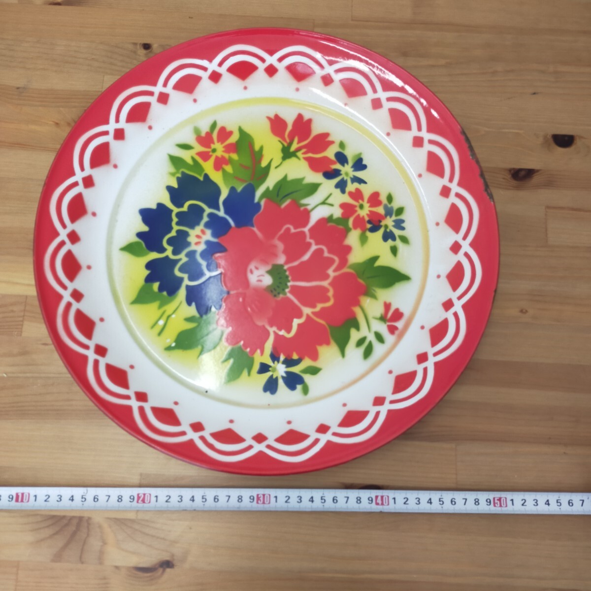 す3358 大皿 琺瑯 ホーロー ほうろう 直径約 40cm 日本製 昭和レトロ アンティーク 雑貨拍卖