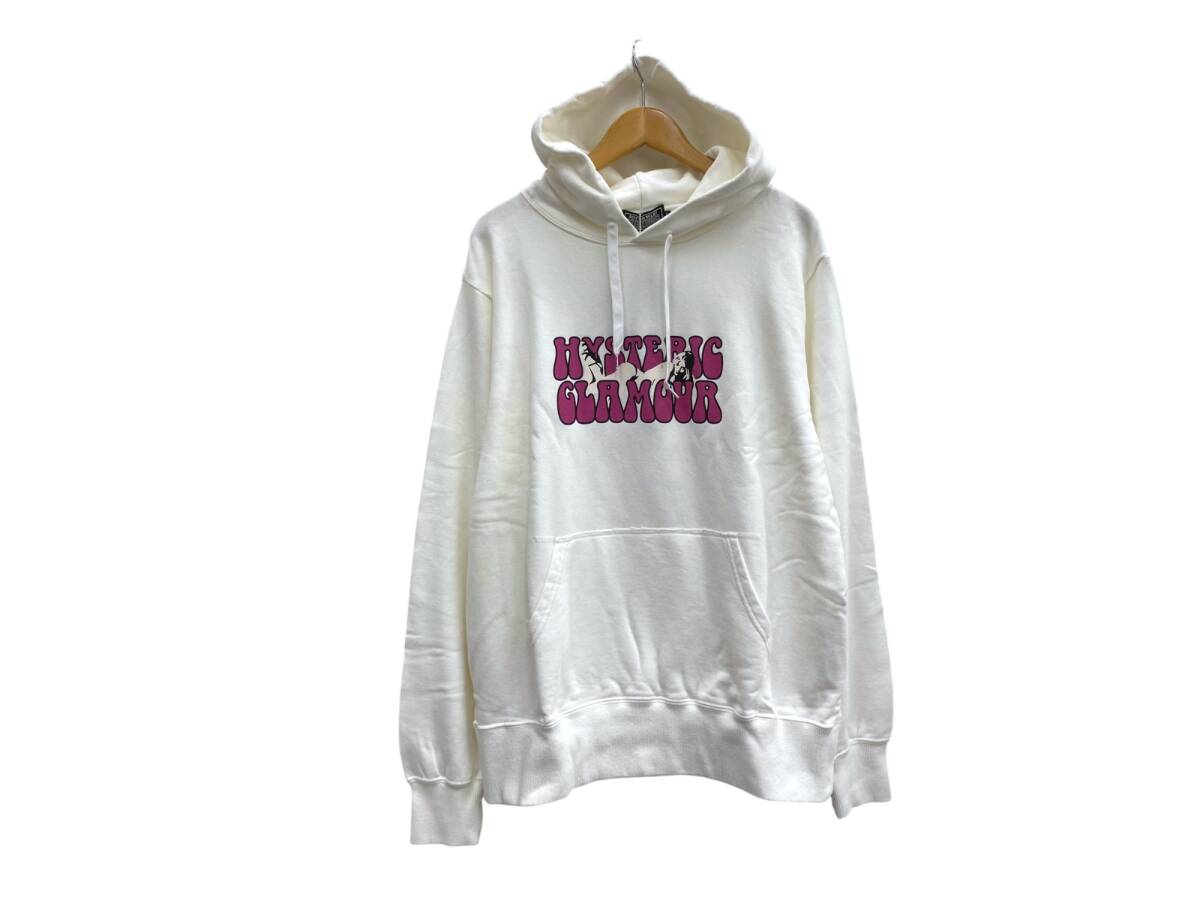 HYSTERIC GLAMOUR (ヒステリックグラマー) パーカー フーディー 長袖 フロントロゴプリント 綿100% L ホワイト メンズ/009拍卖