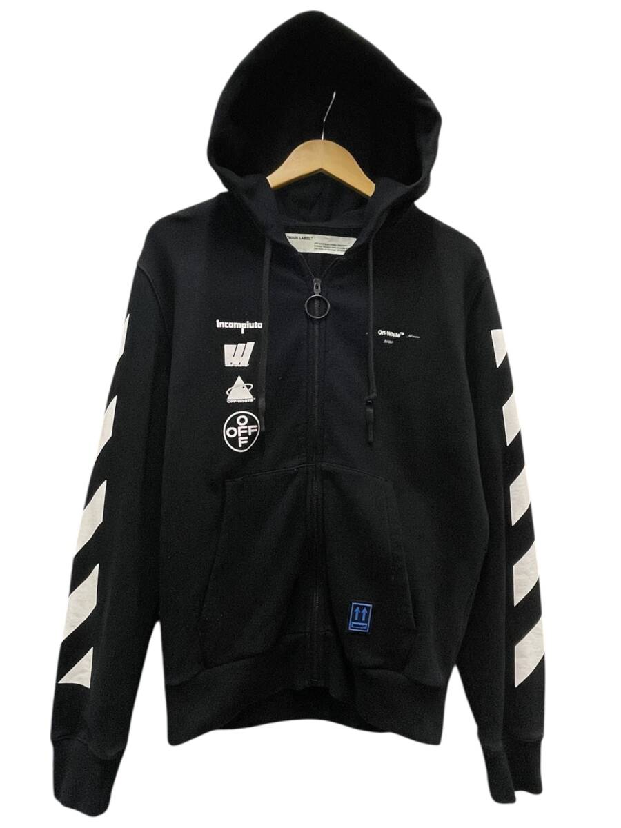 OFF-WHITE (オフホワイト) 19AW 長袖 プリント フルジップ パーカー S ブラック メンズ/025拍卖