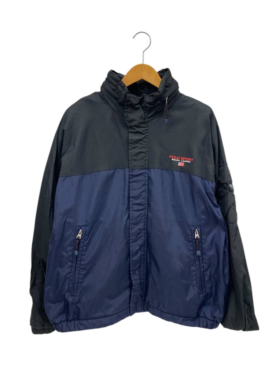 POLO SPORT (ポロスポーツラルフローレン) 中綿 ウォームアップナイロンジャケット フード収納付 2WAY 2トーン 裏地フリース XL 黒×紺/028拍卖