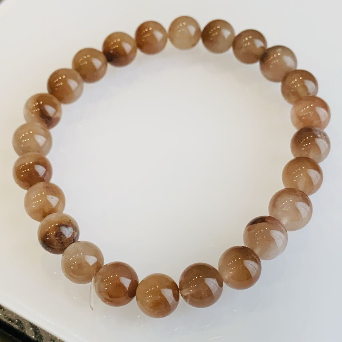 ブラウンラビットヘアルチルクォーツブレスレット  天然石 パワーストーンサゲニティッククォーツ【K244】8ミリ 内周16cm拍卖