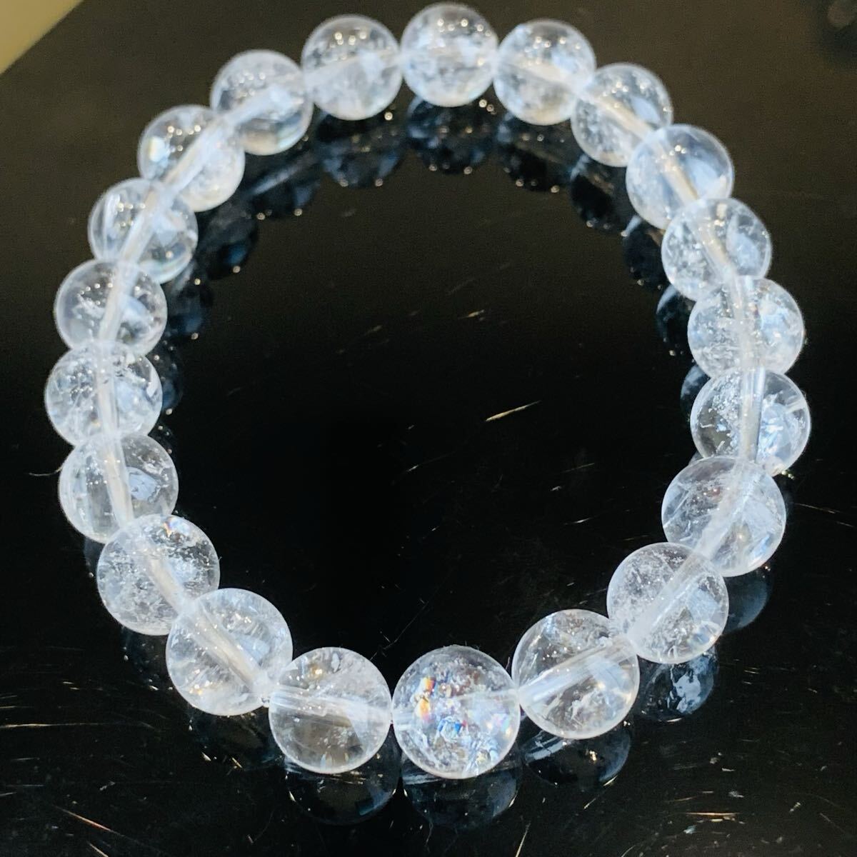 レムリアン ブレスレット クリアクリスタル  パワーストーン 天然石 虹入り【K245】9ミリ珠 16cm 希少 高級クォーツ拍卖