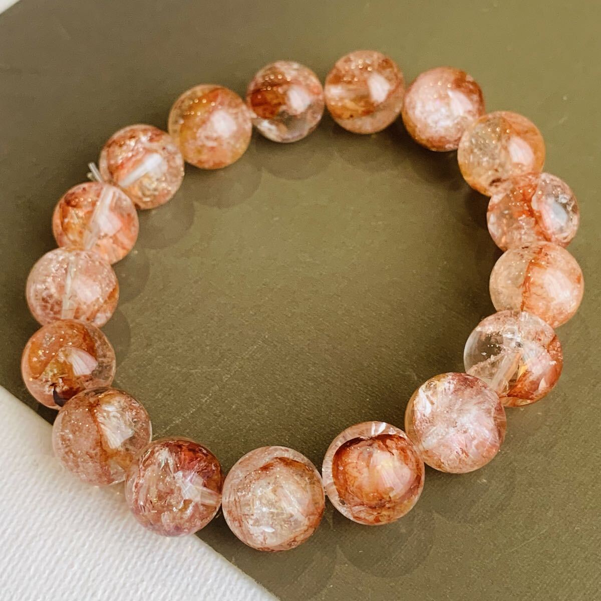 オーロラクォーツ ヘマトイドクォーツ リモナイトイングクォーツ パワーストーン ブレスレット 天然石 12.7㍉珠【K256】錦鯉水晶 虹入拍卖