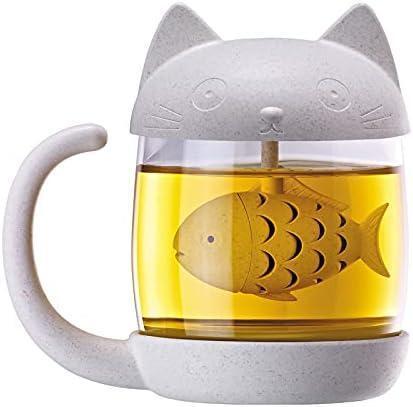 13-5★ティーカップ 猫 茶こし マグ コーヒーカップ ネコ 蓋付き拍卖