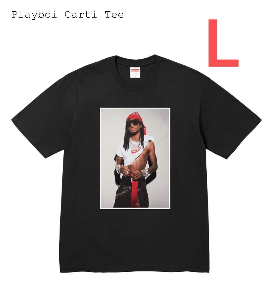 【新品】Supreme Playboi Carti Tee シュプリーム プレイボーイ カーティ Tシャツ ブラック L ボックスロゴ ステッカー 黒拍卖