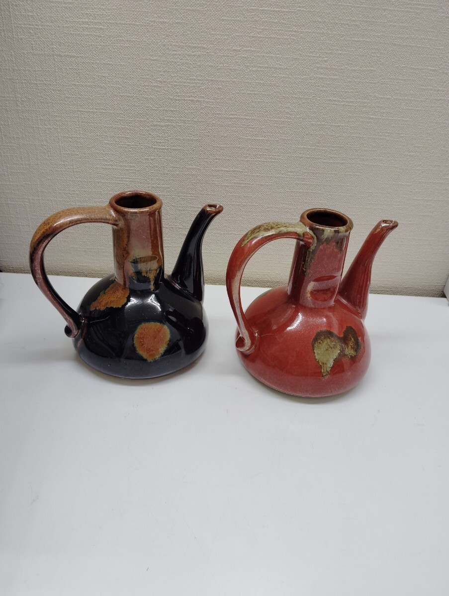 美濃焼 手付燗瓶 天目金流し 首長燗瓶 酒器 陶磁器 食器 徳利 蕎麦つゆ 工芸品 陶器 2色セット拍卖