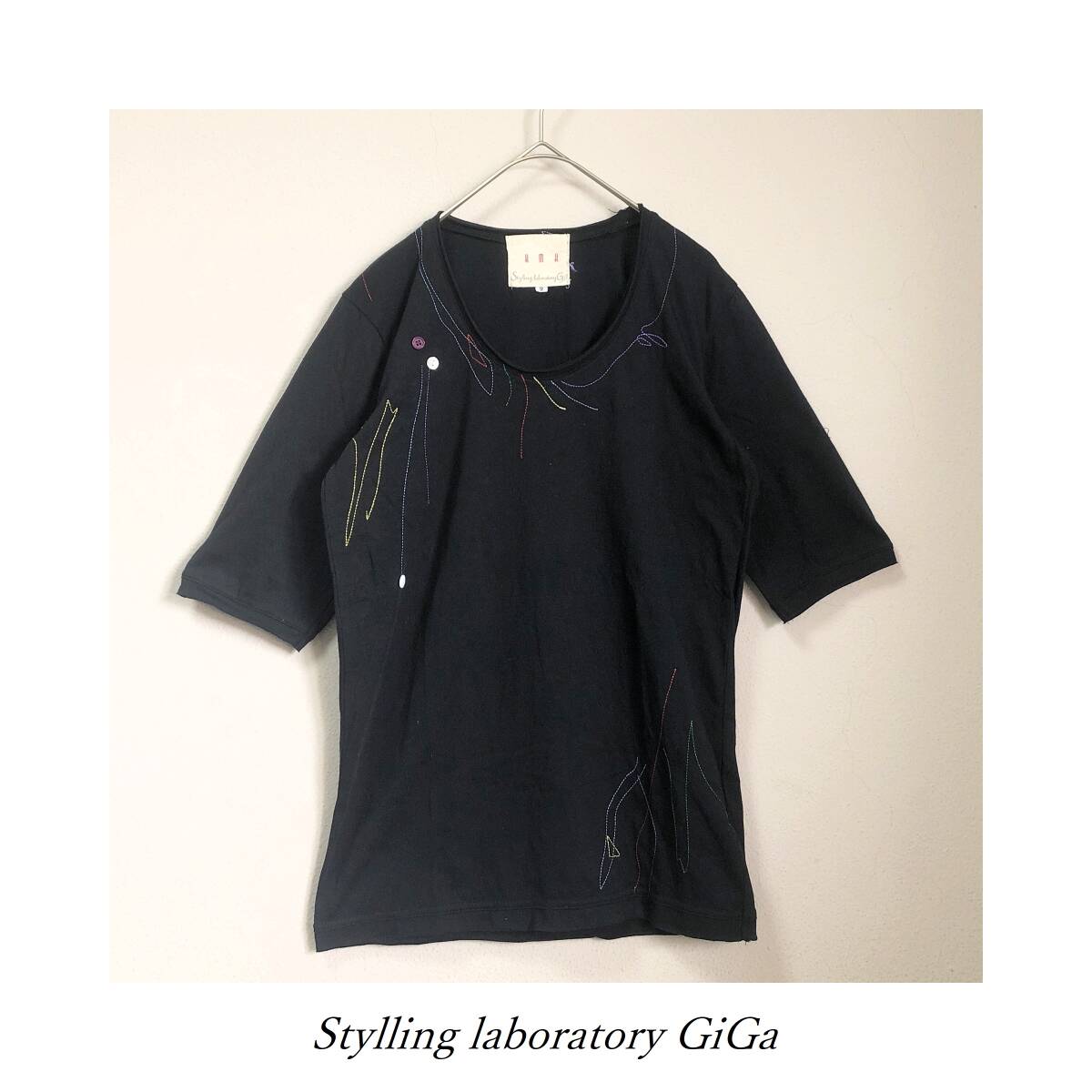 Stylling laboratory GiGa KMK 半袖 Tシャツ カットソー トップス 刺繍 古着 ブラック メンズ 拍卖