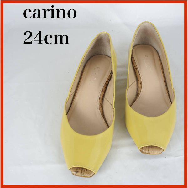 ★100スタ★OK2411*carino*カリーノ*レディースパンプス*24cm*エナメルイエロー拍卖