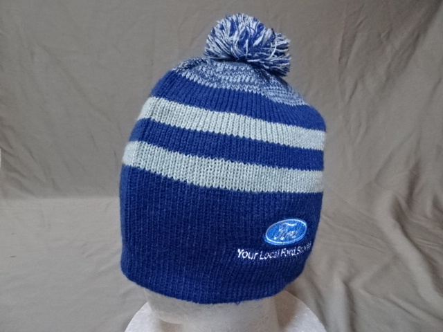 激レア USA購入 アメリカ企業モノ 自働車メーカー 【FORD】フォード販売代理店 ロゴ刺繍入り ニットキャップ 青灰 中古良品拍卖