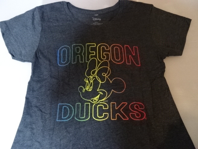 激レア USA購入 ディズニー【DISNEY】ミニー x USカレッジ オレゴン大学ダックス【OREGON DUCKS】ロゴプリントTシャツUS L 中古品拍卖
