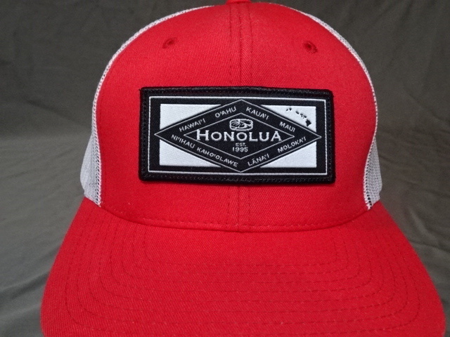 激レア USA購入 アメリカ ハワイ 人気サーフ系ブランド【HONOLUA】【HAWAII】 ロゴ刺繍ワッペン付 メッシュキャップ 中古良品拍卖
