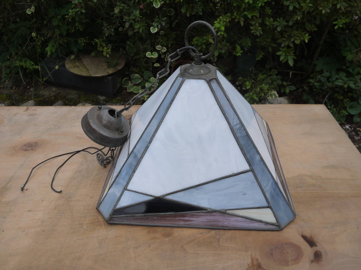 ★【TS21006】ステンドグラス ランプシェード ガラス 吊り下げ照明 電傘 電笠 「幅37cmx奥行37cmx高さ22cm」 アンティーク拍卖