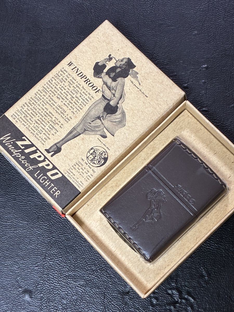 zippo ウィンディ 茶 本革 ブラウン 希少モデル WINDY シルバーインナー 2005年製 専用ケース 保証書付き拍卖