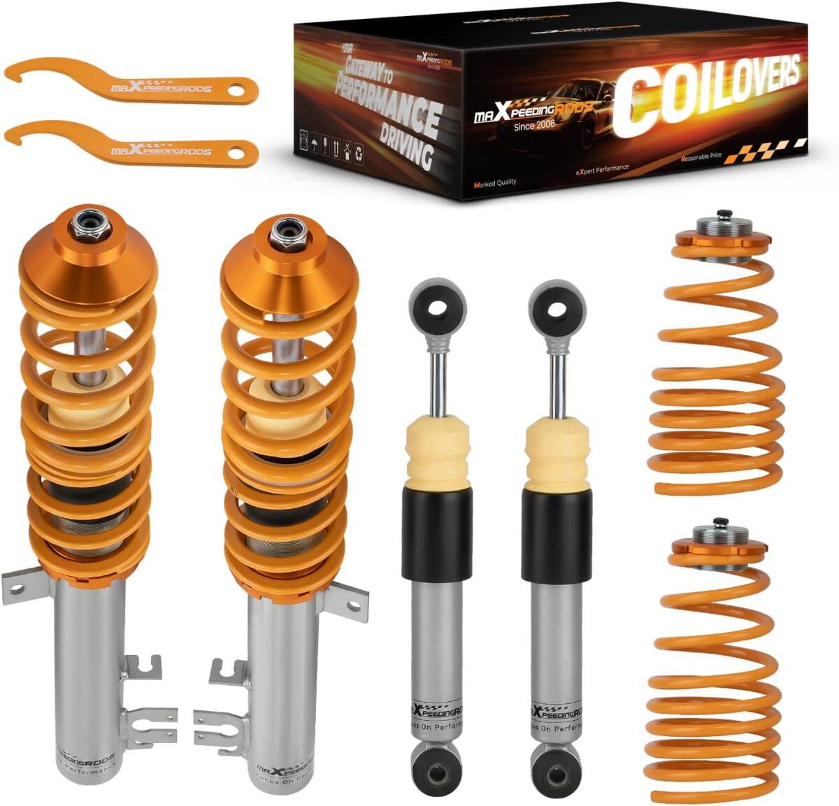 【街乗りもスポーツも快適に!】フィアット Fiat 500・Abarth・Panda対応 ネジ式車高調サスペンションキット ゴールド仕様 減衰プリセット拍卖