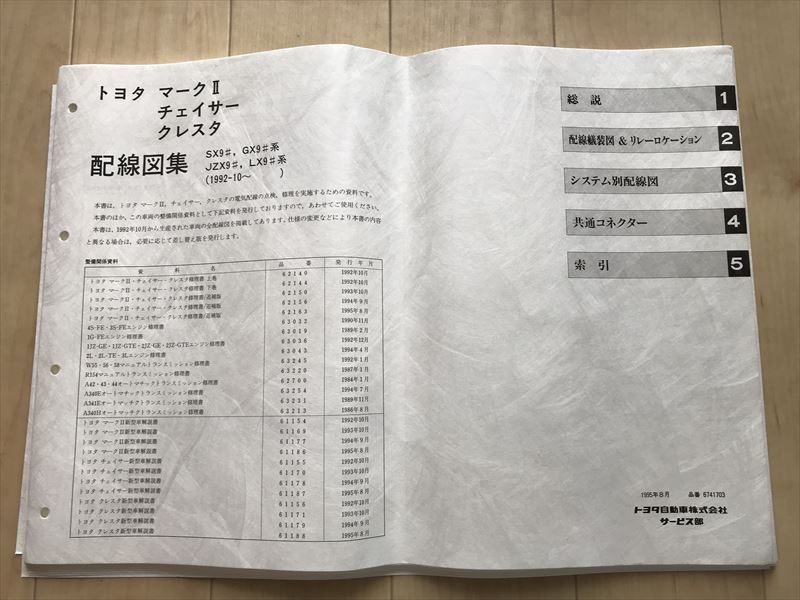 8978 トヨタ配線図集 マークⅡ/クレスタ/チェイサー 90系用 1992年10月~(1995.8月発行*改良に伴う差し替え版/ファイル欠)拍卖