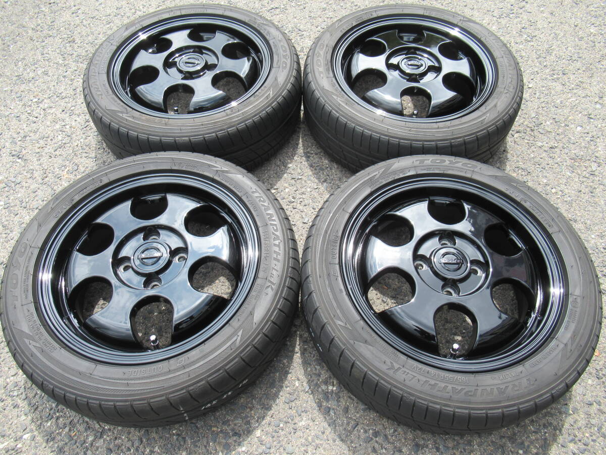 中古タイヤ☆165/55-14 165/55R14 トーヨー LuK 日産 純正オプション ブラック 5J+39 100 4H 60φ 軽四 軽トラック カスタムに 手渡しOK☆拍卖