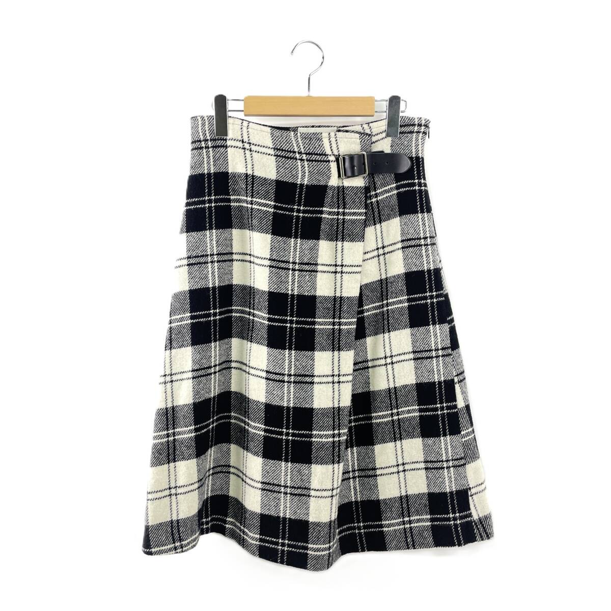 O'NEIL of DUBLIN オニールオブダブリン ラップスカート 巻きスカート ミドル丈 ウール混 GB10 チャック柄 ブラック/ホワイト拍卖