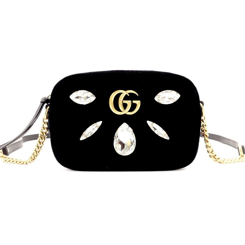 グッチ GUCCI GGマーモント ショルダーバッグ ベロア ブラック クロスボディ 黒 GGロゴ 7-8-361拍卖