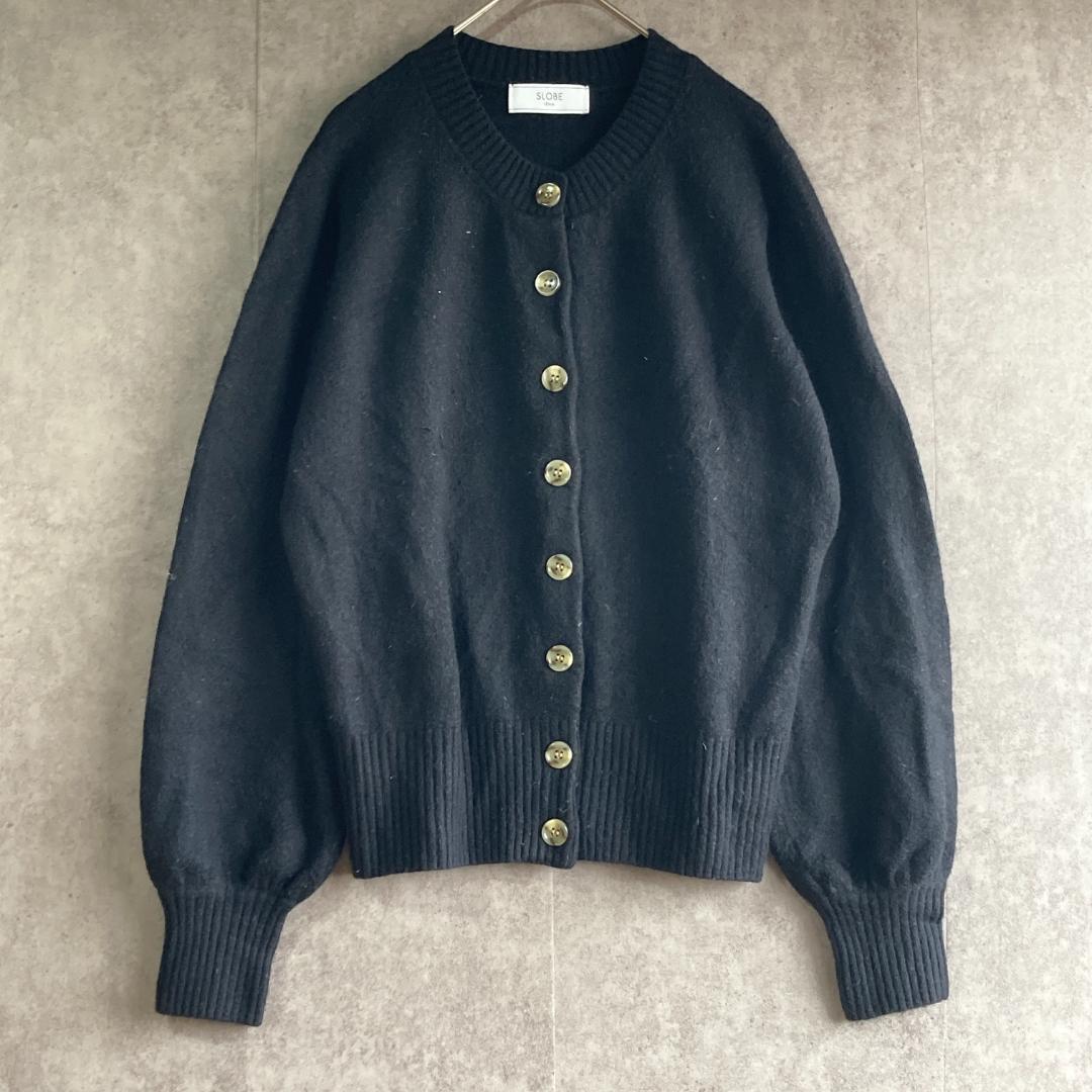 スローブイエナ(ONE)カーディガン*長袖*アンゴラ混*Uネック*シンプル*黒拍卖