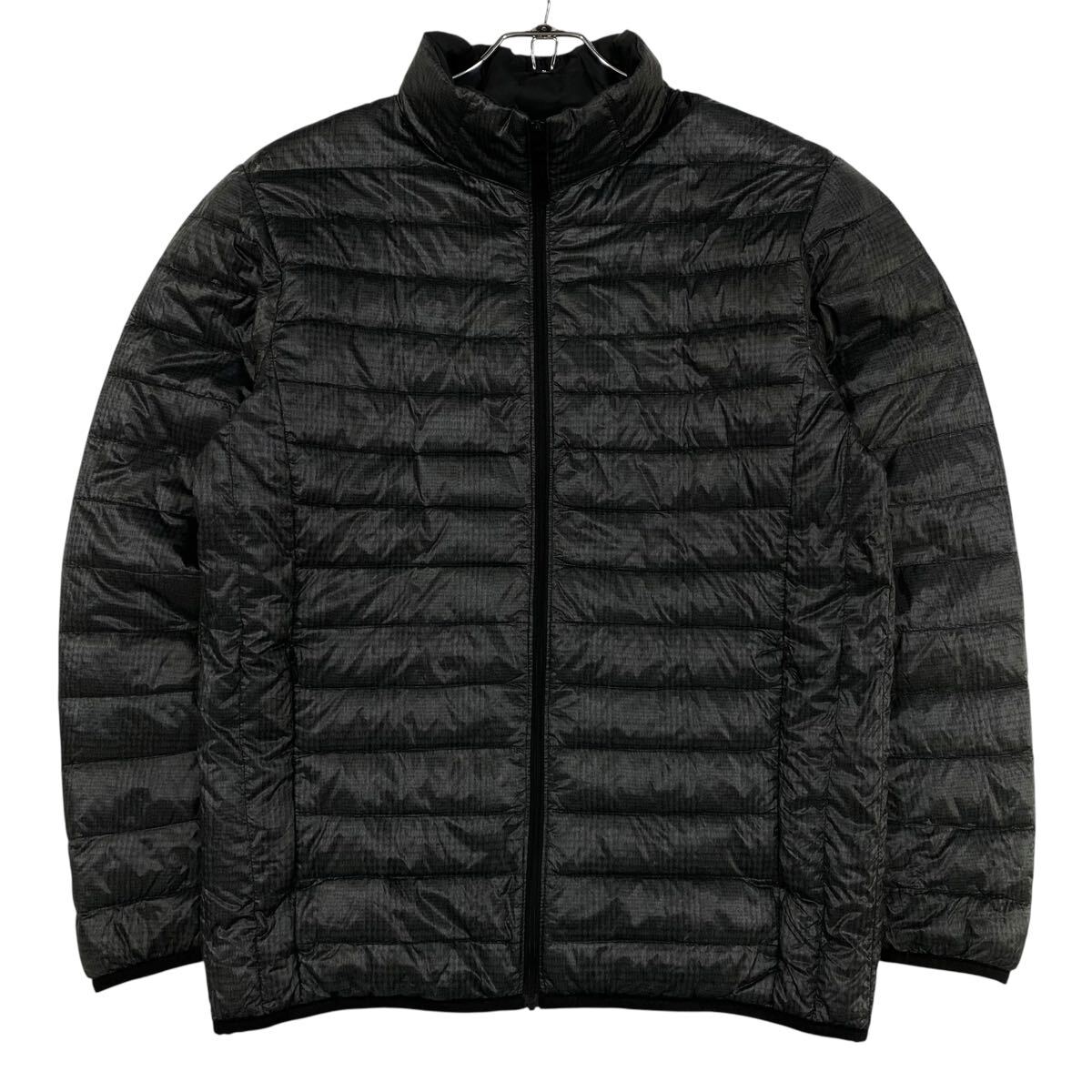 UNIQLO(ユニクロ)ウルトラライトダウンジャケット チェック柄 メンズM ブラック/グレー系 携帯用袋無し拍卖